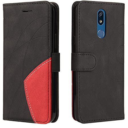 Fatcatparadise Kompatibel mit LG K40 / K12 Plus Hülle, Leder PU Brieftasche Handyhülle Flip Case Silikon Bumper Schutzhülle Klapphülle. Lederhülle mit Kartenfächern und Standfunktion (Schwarz)