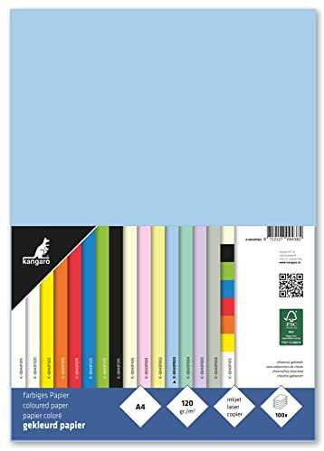 Kangaro Lot de 100 feuilles de papier à lettre bleu pastel DIN A4 120 g/m² FSC mix - Papier à lettre - Papier de bricolage