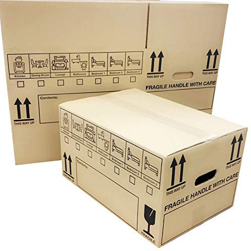 Large Cardboard Boxes Storage Moving House Removal Boxes with Tick List & Carry Handles 47cm x 31.5cm x 27cm 44 litres (10)