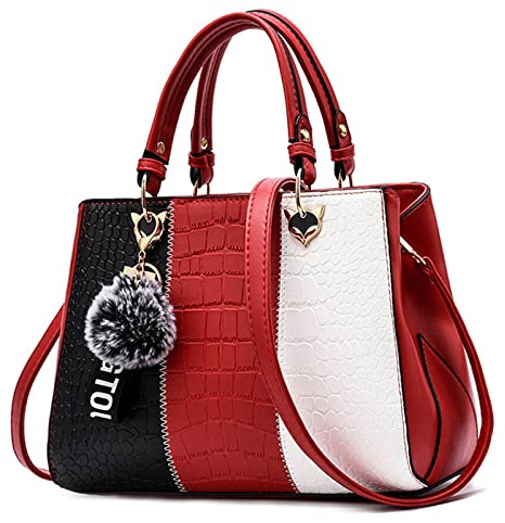 DORRISO Mode Damen Handtasche Niedliches Anhänger Umhängetasche 3 Farbkombinationen Design Handtasche Casual Reise Frauen PU Leder Umhängetasche Rot