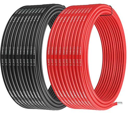 Makerfire 12 Gauge Silikondraht, 12AWG Elektrokabel 32,8 ft/10 m, 16,4 ft/5 m schwarz und 16,4 ft/5 m rot, flexible 680 Stränge 0,08 mm verzinnter Kupfer-Hochtemperaturdraht für RC-Auto-, Marine- und