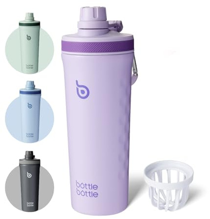 BOTTLE BOTTLE Shaker Edelstahl Trinkflasche 26oz mit Mischkugel – Protein Shaker für Eiweiß & Fitness, BPA-frei, doppelwandig, auslaufsicher, Sportflasche (Violett)