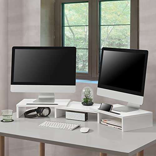 Soporte para Monitor o Portátil Base para Pantalla de 3 Estantes Ranura para Teléfono Ajustable en Altura Mesa de Ordenador Aglomerado - Blanco