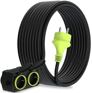 MutecPower 15m Verlängerungskabel mit 4 schuko steckdosen für den aussenbereich IP44 H05RR-F3G 1,5mm² verlängerung mit 4 schutzkontakt buchsen 4-Fach Outdoor verteiler 15 Meter schwarz/grün