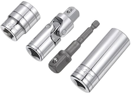 sourcing map Buchse Set 22mm Flach Tief Universalgelenk 1/4 Schlagadapter mit 1/2 Antrieb