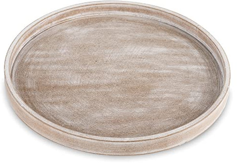 Hanobe Dekotablett Holztablett Tablett Deko: Vintage Weiß Gewaschen Dekoteller Rund Rustikal Serviertablett 30cm Matt Landhaus Deko Tabletts Kerzentablett für Küche Kaffee Tisch Kerzen Tischdeko