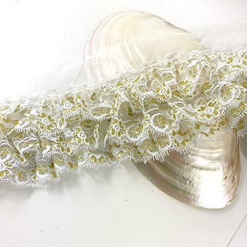 Heyiwell 3 Schichten 3D Luxus Glitzer Gold Plissee Bestickt Mesh Chiffon Spitze Stoff Besatz für Kleidung Nähen Rock DIY Handwerk 11,9 cm