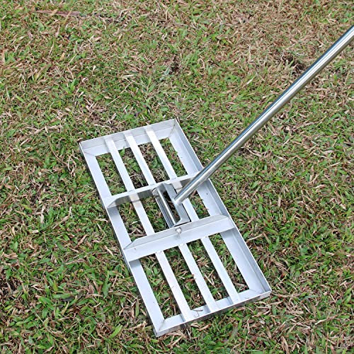 Râteau de nivellement de pelouse 50,8 x 25,4 cm, outil de nivellement en acier inoxydable, niveleur de pelouse, outil de niveau de pelouse pour jardin, cour de golf, ferme et jardin, 2 m