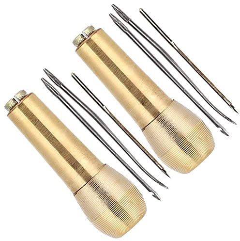 Nähahle Werkzeug, 2 Set Kupfergriff Nähahle Taper Leder Schuhmacherbedarf Schuh Reparatur Werkzeug Leder Handwerk Nadel Kit Holzgriff Kratzahle für Leder Stanzloch oder DIY Handarbeit