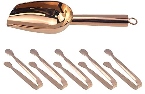 Mewutal 6PCS Mini Serving Shovels Tongs Set Stainless Steel Ice Cube Shovels Sugar Cube Tongs Multifunctional Kitchen Tools for Oatmeal Rice Flour Beans Food Desserts (Rose Gold)