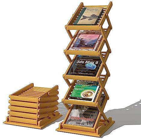 DEDOO Faltbarer Zeitschriftenständer aus Bambus, Prospektständer, tragbarer Pop-Up-Literaturhalter mit 5 Taschen, für Messen, Ausstellungen, Büro, Einzelhandel, Wohnzimmer