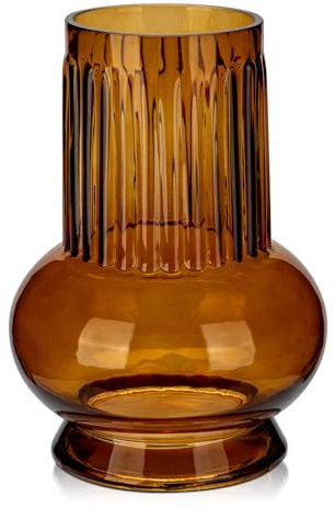 Glas Vasen Blumen modernes, Tischvasen Glas 18 cm hoch, Braun Deko Flaschen Glasvase, Deko Vasen Groß Blumenvase, Zylinder Glasvase Rund für Tischdeko Büro Küche Arrangements Hochzeit Geschenk