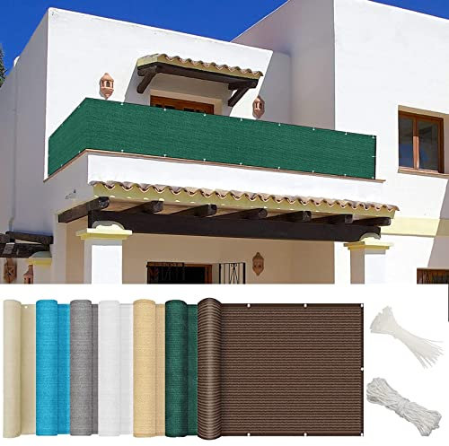 YUANZHI Balkon Sichtschutz Balkonverkleidung 90 x 850 cm Windschutz Staubschutz Sonnenschutz Balkonbespannung mit Kabelbindern für Balkongeländer Garten, Dunkelgrün