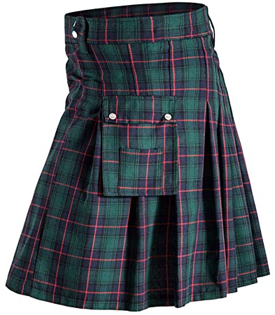 Yolimok Faldas Escocesas Tartán para Hombres Retro Faldas de Bolsillo Kilt Moda Gótica Ropa Falda Plisada Disfraz Falda Escocesa Kilt Ropa Escocesa Hombres Falda, A verde, XL