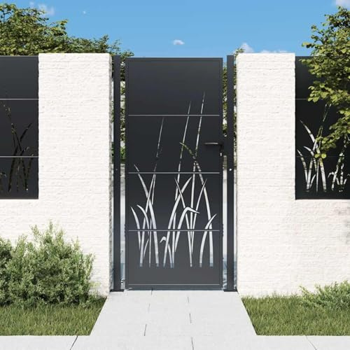 Tidyard Garden Gate Anthracite 100x200 cm Steel Grass Design Home Fence Model153171
