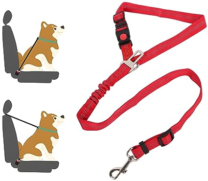 Lollanda Sicherheitsgurt Hund Auto, Hundegurt fürs Auto Sitze mit Reflektierenden Streifen und Pufferseilen, Verstellbarer Hundegurt für Große Mittlere und Kleine Hunde (Rot)