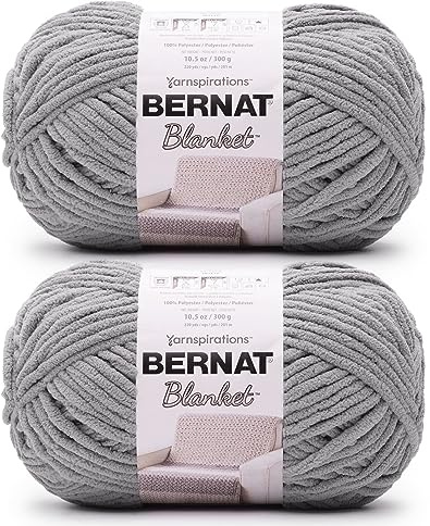 Bernat Blanket BB - Ovillo BB color gris vapor, paquete de 2 de 10.5 onzas, poliéster, #6, súper esponjoso, 220 yardas, tejido, ganchillo, manualidades y amigurumi | Hilo súper voluminoso tamaño 6, 100 % poliéster para cobija para ganchillo, tejer, 220 yardas, 300 g/10.5 oz