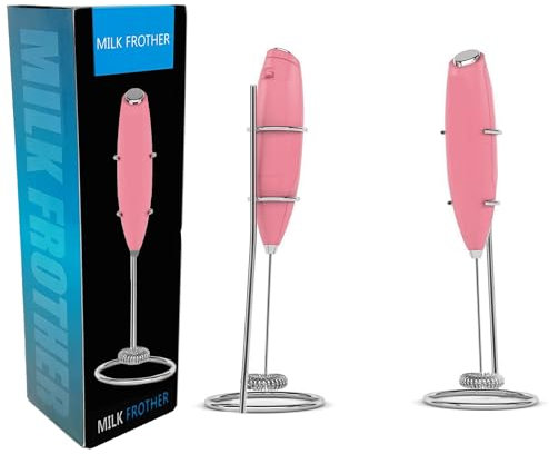 Mini montalatte elettrico portatile con base per macchina da caffè, frusta per cioccolato, cappuccino, frappè, frappè, frullatore, frullatore portatile (rosa)