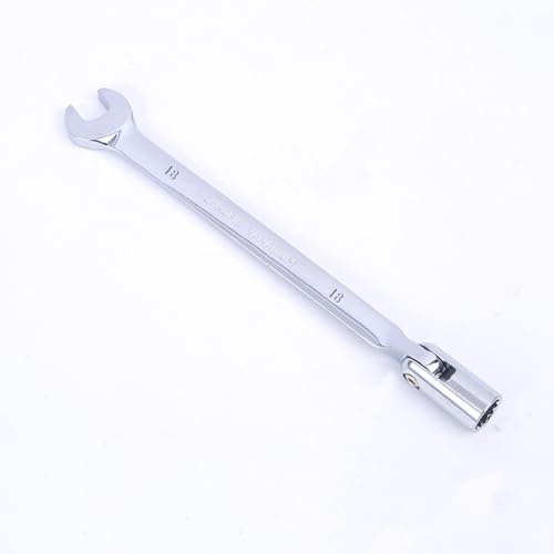Leliafleury Llave de vaso de cabeza flexible de 18 mm, llave combinada de acero al cromo vanadio, llave métrica, cabeza giratoria y llave de trinquete fija de extremo abierto, herramienta para