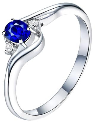 Eheringe Natur, Partnerringe Platin 18 Karat Weißgold Au750 Lab Saphir 0.3Ct Blau Ovalschliff Vvs mit 2 Diamant Natur Weiß Größe 60 (19.1) Npassbar