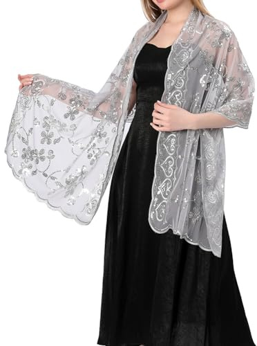 iSpchen Damen Halstücher Fräulein Bestickt diamant Schal Glitzer Pailletten Schal Tuch Braut für Damen Schal für Abendparty kleider Brautkleider Abendkleider Alltagskleidung