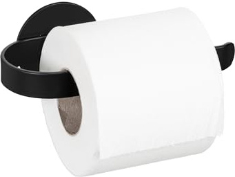 WENKO Turbo-Loc® Toilettenpapierhalter Mod. Bivio Black matt, Wandhalter aus Aluminium, Toilettenpapier-Aufbewahrung, Befestigen ohne Bohren, Schwarz