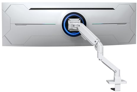 BEWISER Brazo de monitor resistente de montaje ultraancho para monitores de hasta 57 pulgadas y 20 kg, altura de movimiento completo, brazo giratorio de aluminio ergonómico ajustable con VESA de 75 a