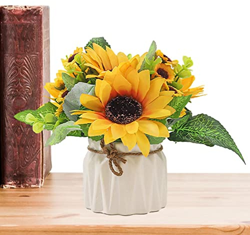 Bouquet di girasoli artificiali, vaso di fiori artificiali di girasole,Decorazione girasole per piante in vaso - Decorazioni per la scrivania Composizioni floreali, fiori finti in vasi, centrotavola,