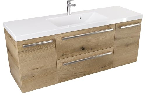 Furni Hängeschrank mit Waschbecken ATHD 120 cm D - Eiche Evoke Coast Matt - Gebürstete Stahlgriffe