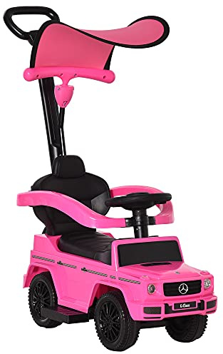 HOMCOM Correpasillos para Niños Mercedes G350 1-3 Años 85,5x40,5x95cm Rosa | Coche Correpasillos, para Bebés de 1-3 Años, Bocina, Capota Extraíble, Barandilla, Carga 25 kg