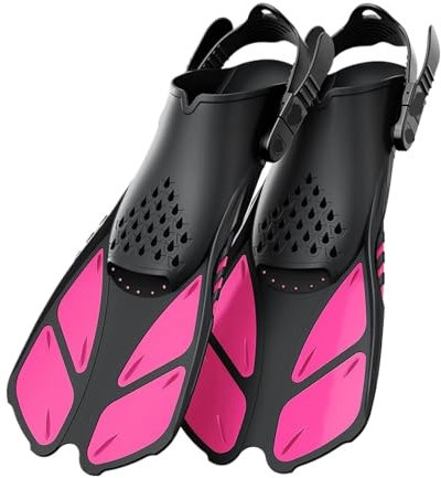 AYWTIUN Flossen Schnorchelflossen, verstellbare Schnallen, Schwimmflossen, Kurze Silikon-Tauchschuhe, offene Ferse, Reisegröße, Erwachsene, Männer, Frauen(Pink,L/XL)