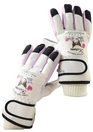 Roffatide Winter Warm Gloves Kuromi Cold Weather Snow Ski Gloves Waterproof Windproof Anti-Slip Thermal Polar Fleece Gloves for Girls Boys Purple C Medium