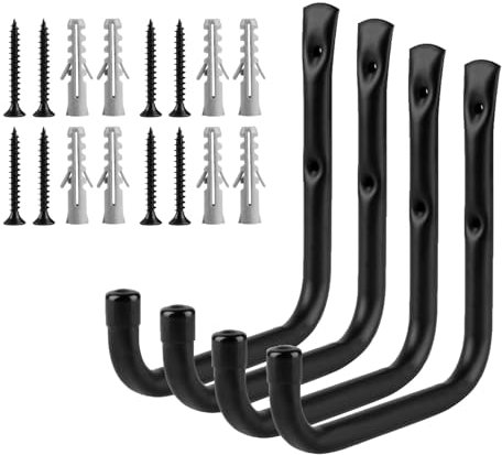 ALAHUGYEF 4 Pcs Garage Storage Hooks, Large Ladder Garage Wall Hooks Heavy Duty for Hanging Heavy Duty Bike Brackets for Chair Ladder Tool Hook(20x19cm)