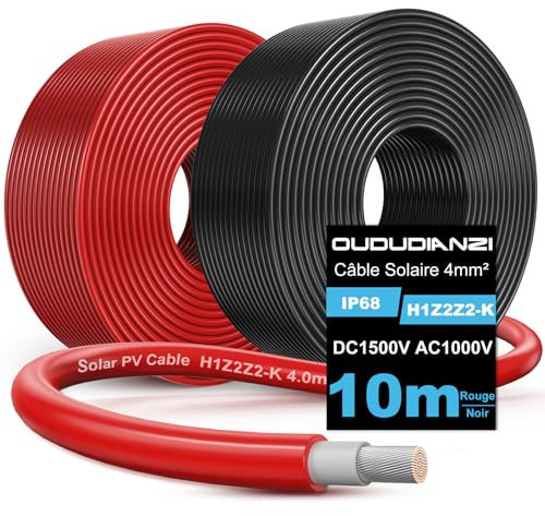 Oududianzi Solarkabel 4mm2 10m, Solarkabel Verlängerung 10/15/20/30/50m, Photovoltaik Kabel, PV Kabel 4mm2, PV Verlängerungskabel für Solarpanel, Wechselrichter und Laderegler (4mm2 2x10m)