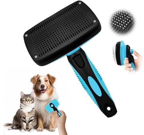 Selbstreinigende Katzenbürste Hundebürste Unterwolle (Hellblau) | Ein-Klick Fellbürste, Sanfte Enthaarung Für Langhaar & Kurzhaar, Hautschonender Massage-Effekt Für Hunde & Katzen