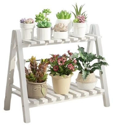 FUNEAER Wood Blumenständer, Zwei Etagen Blumentreppe Pflanzenständer Multifunktional Blumenbank für Wohnzimmer Indoor Balkon & Outdoor Garten (Color:A,Size:50x32x59cm)