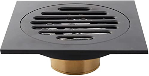 Dusch-Bodenablauf, Messing-Duschablauf mit Abnehmbarer Abdeckung, Gitterrost, 10,2 cm quadratischer Bodenablauf mit Haarsieb für Küche, Waschraum, Garage und Keller, Schwarz (Weiß: A)