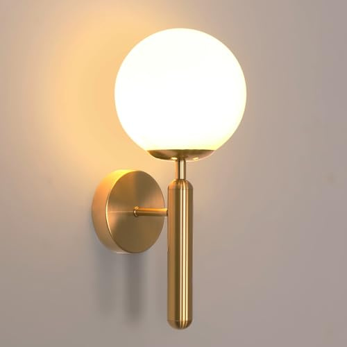 Goeco Modern Wandleuchte Innen E27 Ø15CM Glaskugel Lampenschirm, Gold | Wandlampe Dekorative Wandbeleuchtung für Schlafzimmer, Wohnzimmer, Nachttisch, Esszimmer und Hotel
