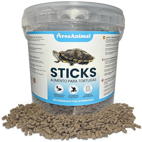 AreaAnimal Nahrung für Wasserschildkröten, 1,5 kg / 5,5 l, natürliches Schildkrötenfutter, Wasserschildkröten-Stick mit hohem Nährwert, Futter für Schildkröten, Wasser, sehr verdaulich, Futter für