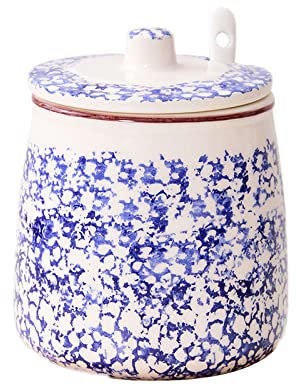 Zuccheriera, Contenitore per Condimenti, Zuccheriera con Motivo Floreale Blu con Coperchio e Cucchiaio, Barattolo per Zucchero in Ceramica da 430 ml, Zuccheriera in Porcellana, per Bar, Ristorante,