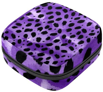 Borsa per il primo ciclo mestruale per donne e ragazze borsa portaoggetti per assorbenti igienici leopardo viola borsa portatile per coppetta mestruale con cerniera borsa imbottita