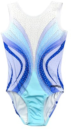 Gymnastics Leotards for Girls Sleeveless Unitard Dance Outfit for Kids Gradient Color Sparkly Rainbow Leotards for Little Girls 5-12 Years(11-12 Years,Diamond Blue)