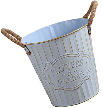 YARNOW Retro Metal Flower Bucket mit Hanfseil Design Großer Eisen Blumeneimer für Dekoration für und Schreibtisch Perfektes für Freunde und Familie