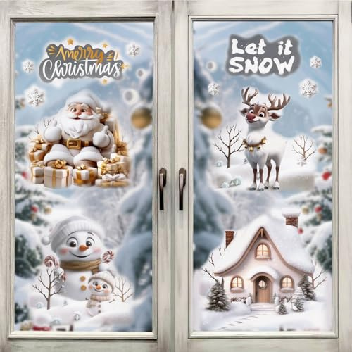 Fensteraufkleber Weihnachten Selbstklebend,6 Blatt Fensterstickers Deko Weihnachten Wiederverwendbar, Doppelseitige Weihnachtsfenster-Klister für Weihnachtsfensterdekoration