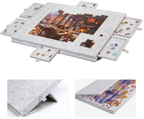 Tavolo Puzzle da 1000 Pezzi con 6 Cassetti, Angolo di Inclinazione, Puzzle Board Portatile, Puzzle Board per Bambini e Adulti (Grigio)