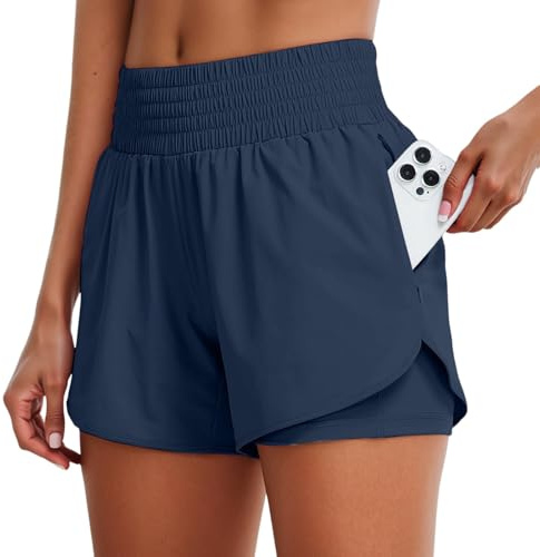 Short De Course 2 en 1 pour Femme avec Poche - Taille Haute Workout Cyclisme Pantalon Short De Sport Entraînement Yoga Jogging Running Shorts à Séchage Rapide Bermuda avec Doublure