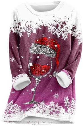 Generisch Maillot de corps à manches longues pour femme rouge imprimé col rond décontracté plus polaire manches longues sweat à capuche haut sous-vêtement chauffant, lilas, M