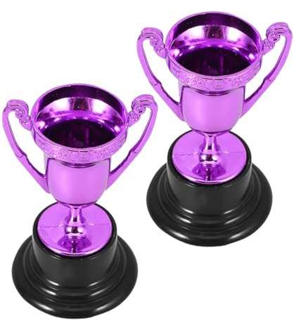 WEKAMOS 2 Stück Kleiner Kunststoff Pokale für Zeremonien und Preisverleihungen Lila als Party Trophäen Dekoration mit Gravur