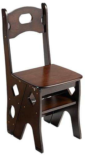 Multifunktionaler klappbarer Esszimmerstuhl und Trittleiter – kompakter brauner Holzstuhl für Zuhause, Büro, Schlafzimmer, Make-up und Lernen – platzsparendes Design (34 x 38,5 x 87 cm)