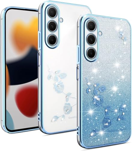PONRFEKT Funda Brillante para Motorola Moto E40,Funda Transparente antigolpes con Diamantes Brillantes,Marco electrochapado,Carcasa Protectora Bonita para Mujeres y niñas-Azul